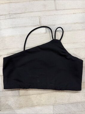 Lanston Sport Black Asymmetric Double-Strap Crop Top